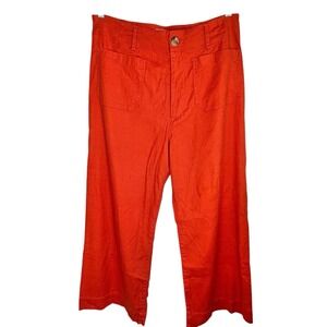 Anthropologie Maeve Colette Pants 32 Boho Wide Leg Linen Blnd Indie Crop Stretch